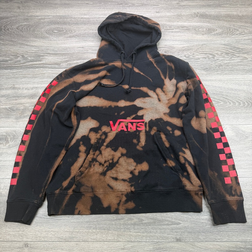 Vans Hoodie Mens Medium Black Brown Bleached Checkerboard Skateboarding Skater